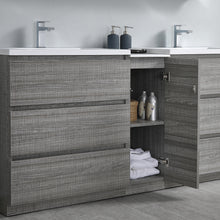 Load image into Gallery viewer, Fresca Lazzaro 72&quot; Glossy Ash Gray Free Standing Double Sink Modern Bathroom Cabinet w/ Integrated Sinks- Fresca