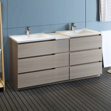 Load image into Gallery viewer, Fresca Lazzaro 72&quot; Gray Wood Free Standing Double Sink Modern Bathroom Cabinet w/ Integrated Sinks- Fresca