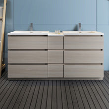 Load image into Gallery viewer, Fresca Lazzaro 72&quot; Gray Wood Free Standing Double Sink Modern Bathroom Cabinet w/ Integrated Sinks- Fresca