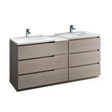 Load image into Gallery viewer, Fresca Lazzaro 72&quot; Gray Wood Free Standing Double Sink Modern Bathroom Cabinet w/ Integrated Sinks- Fresca