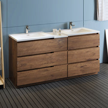 Load image into Gallery viewer, Fresca Lazzaro 72&quot; Rosewood Free Standing Double Sink Modern Bathroom Cabinet w/ Integrated Sinks- Fresca