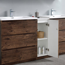Load image into Gallery viewer, Fresca Lazzaro 72&quot; Rosewood Free Standing Double Sink Modern Bathroom Cabinet w/ Integrated Sinks- Fresca