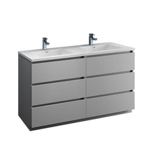 Load image into Gallery viewer, Fresca Lazzaro 60&quot; Gray Free Standing Modern Bathroom Cabinet w/ Integrated Double Sink- Fresca