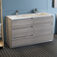 Load image into Gallery viewer, Fresca Lazzaro 60&quot; Glossy Ash Gray Free Standing Modern Bathroom Cabinet w/ Integrated Double Sink- Fresca