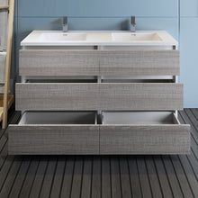 Load image into Gallery viewer, Fresca Lazzaro 60&quot; Glossy Ash Gray Free Standing Modern Bathroom Cabinet w/ Integrated Double Sink- Fresca