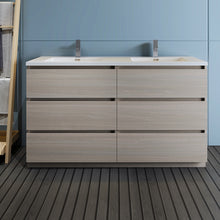 Load image into Gallery viewer, Fresca Lazzaro 60&quot; Gray Wood Free Standing Modern Bathroom Cabinet w/ Integrated Double Sink- Fresca