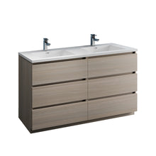 Load image into Gallery viewer, Fresca Lazzaro 60&quot; Gray Wood Free Standing Modern Bathroom Cabinet w/ Integrated Double Sink- Fresca