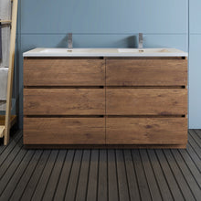 Load image into Gallery viewer, Fresca Lazzaro 60&quot; Rosewood Free Standing Modern Bathroom Cabinet w/ Integrated Double Sink- Fresca