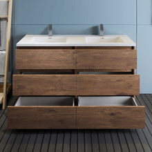 Load image into Gallery viewer, Fresca Lazzaro 60&quot; Rosewood Free Standing Modern Bathroom Cabinet w/ Integrated Double Sink- Fresca