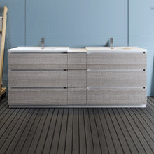 Load image into Gallery viewer, Fresca Lazzaro 84&quot; Glossy Ash Gray Free Standing Double Sink Modern Bathroom Cabinet w/ Integrated Sinks- Fresca