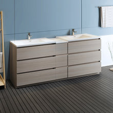 Load image into Gallery viewer, Fresca Lazzaro 84&quot; Gray Wood Free Standing Double Sink Modern Bathroom Cabinet w/ Integrated Sinks- Fresca