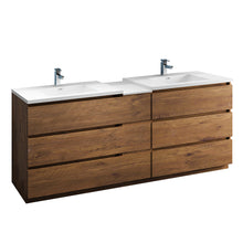 Load image into Gallery viewer, Fresca Lazzaro 84&quot; Rosewood Free Standing Double Sink Modern Bathroom Cabinet w/ Integrated Sinks- Fresca