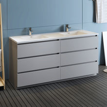 Load image into Gallery viewer, Fresca Lazzaro 72&quot; Gray Free Standing Modern Bathroom Cabinet w/ Integrated Double Sink- Fresca