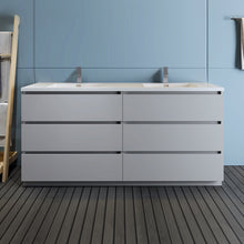 Load image into Gallery viewer, Fresca Lazzaro 72&quot; Gray Free Standing Modern Bathroom Cabinet w/ Integrated Double Sink- Fresca