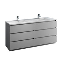 Load image into Gallery viewer, Fresca Lazzaro 72&quot; Gray Free Standing Modern Bathroom Cabinet w/ Integrated Double Sink- Fresca