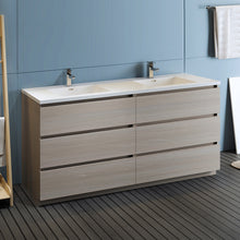 Load image into Gallery viewer, Fresca Lazzaro 72&quot; Gray Wood Free Standing Modern Bathroom Cabinet w/ Integrated Double Sink- Fresca