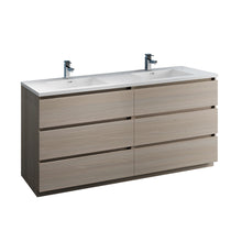 Load image into Gallery viewer, Fresca Lazzaro 72&quot; Gray Wood Free Standing Modern Bathroom Cabinet w/ Integrated Double Sink- Fresca