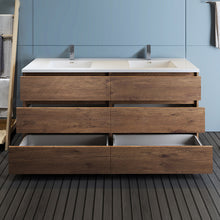 Load image into Gallery viewer, Fresca Lazzaro 72&quot; Rosewood Free Standing Modern Bathroom Cabinet w/ Integrated Double Sink- Fresca