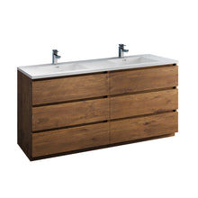 Load image into Gallery viewer, Fresca Lazzaro 72&quot; Rosewood Free Standing Modern Bathroom Cabinet w/ Integrated Double Sink- Fresca