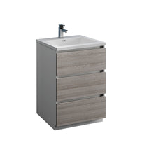 Load image into Gallery viewer, Fresca Lazzaro 24&quot; Glossy Ash Gray Free Standing Modern Bathroom Cabinet w/ Integrated Sink- Fresca