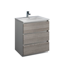 Load image into Gallery viewer, Fresca Lazzaro 30&quot; Glossy Ash Gray Free Standing Modern Bathroom Cabinet w/ Integrated Sink- Fresca