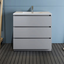 Load image into Gallery viewer, Fresca Lazzaro 36&quot; Gray Free Standing Modern Bathroom Cabinet w/ Integrated Sink- Fresca