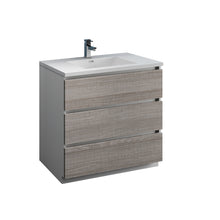 Load image into Gallery viewer, Fresca Lazzaro 36&quot; Glossy Ash Gray Free Standing Modern Bathroom Cabinet w/ Integrated Sink- Fresca