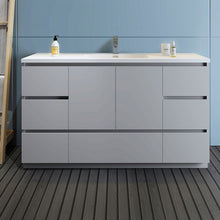 Load image into Gallery viewer, Fresca Lazzaro 60&quot; Gray Free Standing Modern Bathroom Cabinet w/ Integrated Single Sink- Fresca