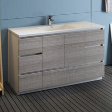 Load image into Gallery viewer, Fresca Lazzaro 60&quot; Glossy Ash Gray Free Standing Modern Bathroom Cabinet w/ Integrated Single Sink- Fresca