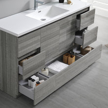 Load image into Gallery viewer, Fresca Lazzaro 60&quot; Glossy Ash Gray Free Standing Modern Bathroom Cabinet w/ Integrated Single Sink- Fresca