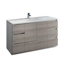 Load image into Gallery viewer, Fresca Lazzaro 60&quot; Glossy Ash Gray Free Standing Modern Bathroom Cabinet w/ Integrated Single Sink- Fresca