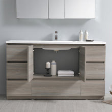 Load image into Gallery viewer, Fresca Lazzaro 60&quot; Gray Wood Free Standing Modern Bathroom Cabinet w/ Integrated Single Sink- Fresca