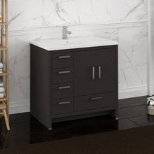 Load image into Gallery viewer, Fresca Imperia 36&quot; Dark Gray Oak Free Standing Modern Bathroom Cabinet w/ Integrated Sink - Left Version- Fresca