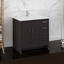 Load image into Gallery viewer, Fresca Imperia 36&quot; Dark Gray Oak Free Standing Modern Bathroom Cabinet w/ Integrated Sink - Right Version- Fresca