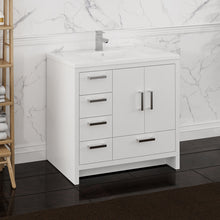 Load image into Gallery viewer, Fresca Imperia 36&quot; Glossy White Free Standing Modern Bathroom Cabinet w/ Integrated Sink - Left Version- Fresca