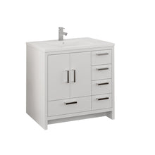 Load image into Gallery viewer, Fresca Imperia 36&quot; Glossy White Free Standing Modern Bathroom Cabinet w/ Integrated Sink - Right Version- Fresca