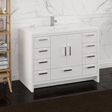 Load image into Gallery viewer, Fresca Imperia 48&quot; Glossy White Free Standing Modern Bathroom Cabinet w/ Integrated Sink- Fresca