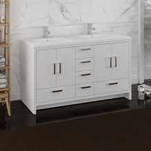 Load image into Gallery viewer, Fresca Imperia 60&quot; Glossy White Free Standing Modern Bathroom Cabinet w/ Integrated Double Sink- Fresca