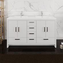 Load image into Gallery viewer, Fresca Imperia 60&quot; Glossy White Free Standing Modern Bathroom Cabinet w/ Integrated Double Sink- Fresca