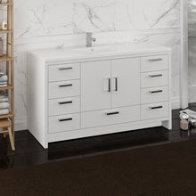 Load image into Gallery viewer, Fresca Imperia 60&quot; Glossy White Free Standing Modern Bathroom Cabinet w/ Integrated Single Sink- Fresca