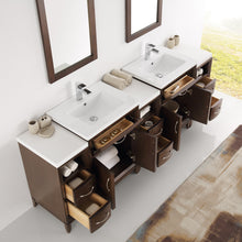 Load image into Gallery viewer, Fresca Cambridge 84&quot; Antique Coffee Double Sink Traditional Bathroom Vanity w/ Mirrors- Fresca