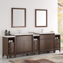 Load image into Gallery viewer, Fresca Cambridge 96" Antique Coffee Double Sink Traditional Bathroom Vanity w/ Mirrors- Fresca