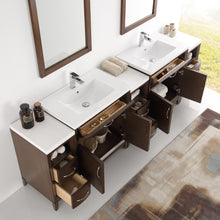 Load image into Gallery viewer, Fresca Cambridge 96" Antique Coffee Double Sink Traditional Bathroom Vanity w/ Mirrors- Fresca