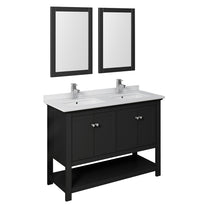 Load image into Gallery viewer, Fresca Manchester 48&quot; Black Traditional Double Sink Bathroom Vanity w/ Mirrors- Fresca