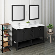 Load image into Gallery viewer, Fresca Manchester 60&quot; Black Traditional Double Sink Bathroom Vanity w/ Mirrors- Fresca