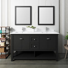 Load image into Gallery viewer, Fresca Manchester 60&quot; Black Traditional Double Sink Bathroom Vanity w/ Mirrors- Fresca