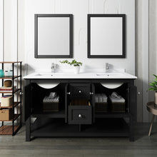 Load image into Gallery viewer, Fresca Manchester 60&quot; Black Traditional Double Sink Bathroom Vanity w/ Mirrors- Fresca