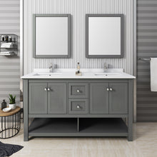 Load image into Gallery viewer, Fresca Manchester Regal 60&quot; Gray Wood Veneer Traditional Double Sink Bathroom Vanity w/ Mirrors- Fresca