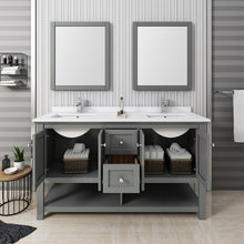 Load image into Gallery viewer, Fresca Manchester Regal 60&quot; Gray Wood Veneer Traditional Double Sink Bathroom Vanity w/ Mirrors- Fresca