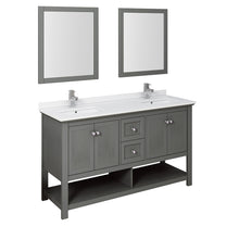 Load image into Gallery viewer, Fresca Manchester Regal 60&quot; Gray Wood Veneer Traditional Double Sink Bathroom Vanity w/ Mirrors- Fresca